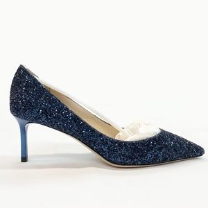 NWOB JIMMY CHOO ROMY 60 Pumps, Navy Coarse Glitter 100% Authentic Brand New